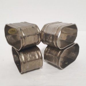 Vintage Napkin Rings Silver Tone Hammered Style Set of 4 Napkin Rings